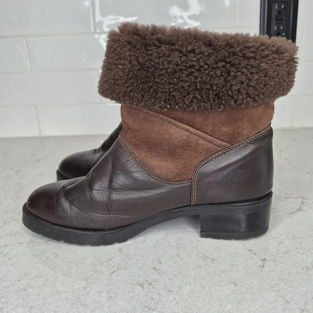 La Canadienne Womenz shearling lined brown leather snow boots 8.5